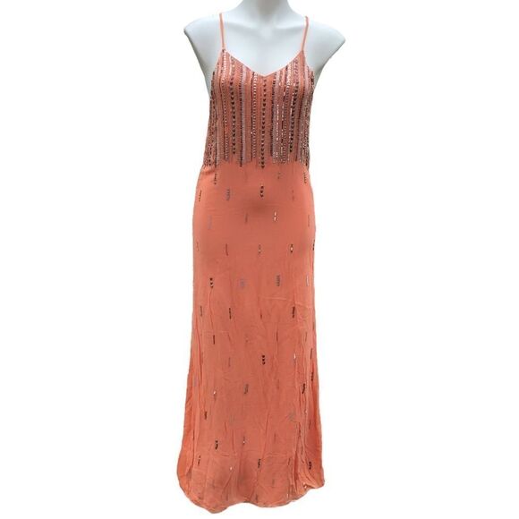 Nordstrom MLV Orange Sequin Metallic Shimmer Maxi Dress Spaghetti Strap